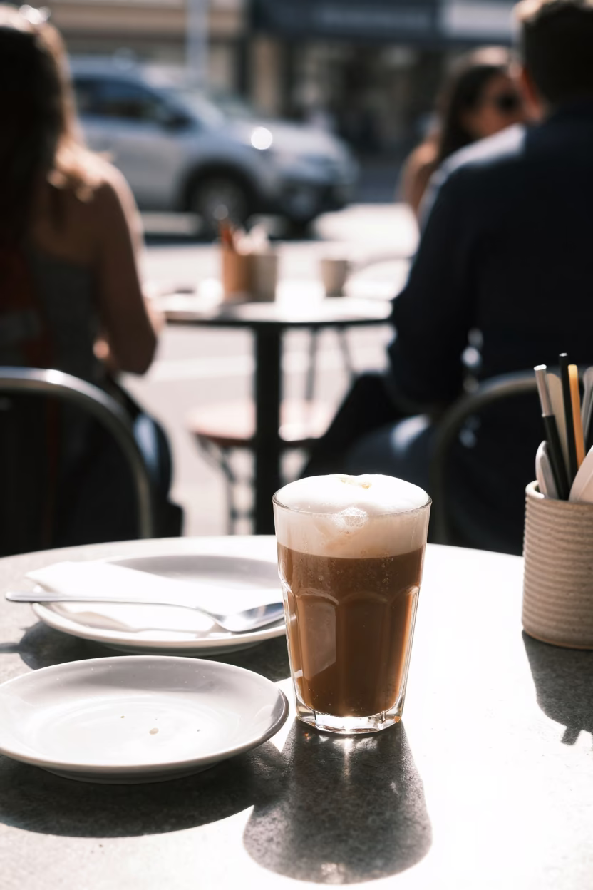 Cafe Table in Sydney at Bright Midmorning Light in in Sydney, New South Wales, Australia