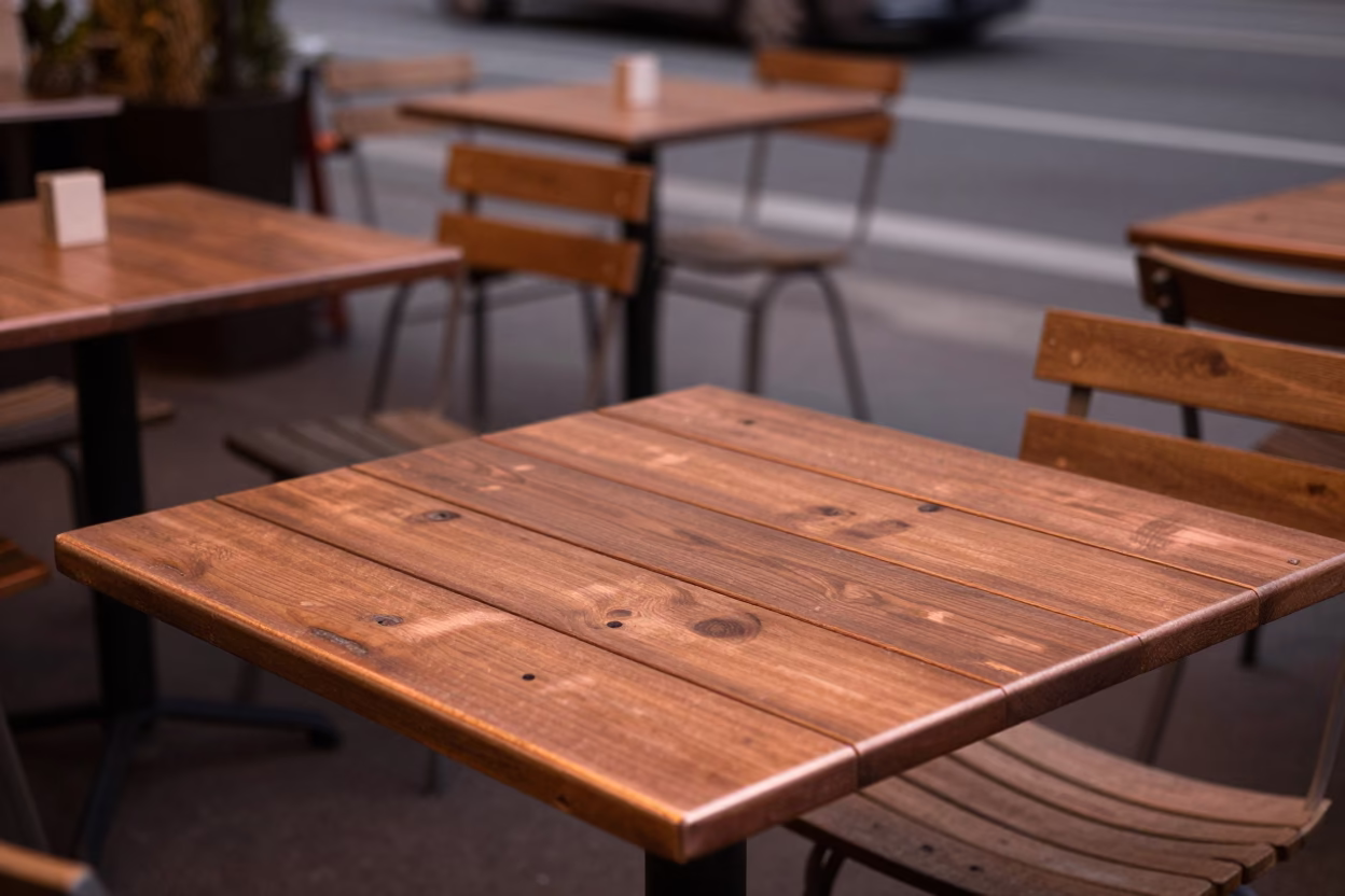 Cafe Table in Vienna at Copper-toned Light Before Dusk in in Vienna, Austria