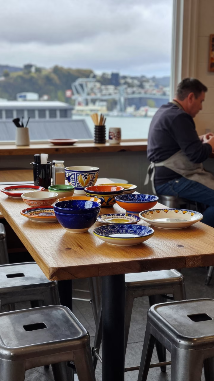 Cafe Table in Wellington at Noon Light in in Wellington, New Zealand