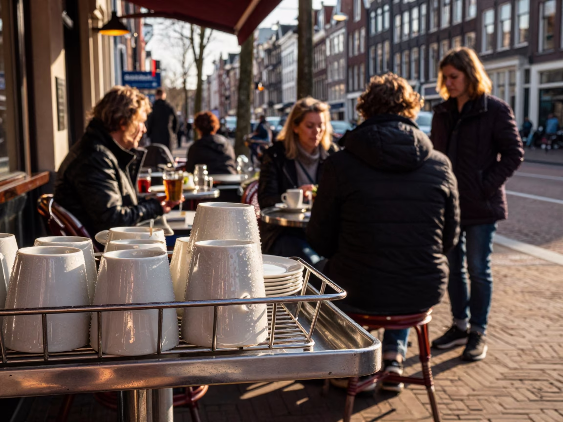 Cafe Terrace at Clear Late-afternoon Light in Amsterdam in in Amsterdam, Netherlands