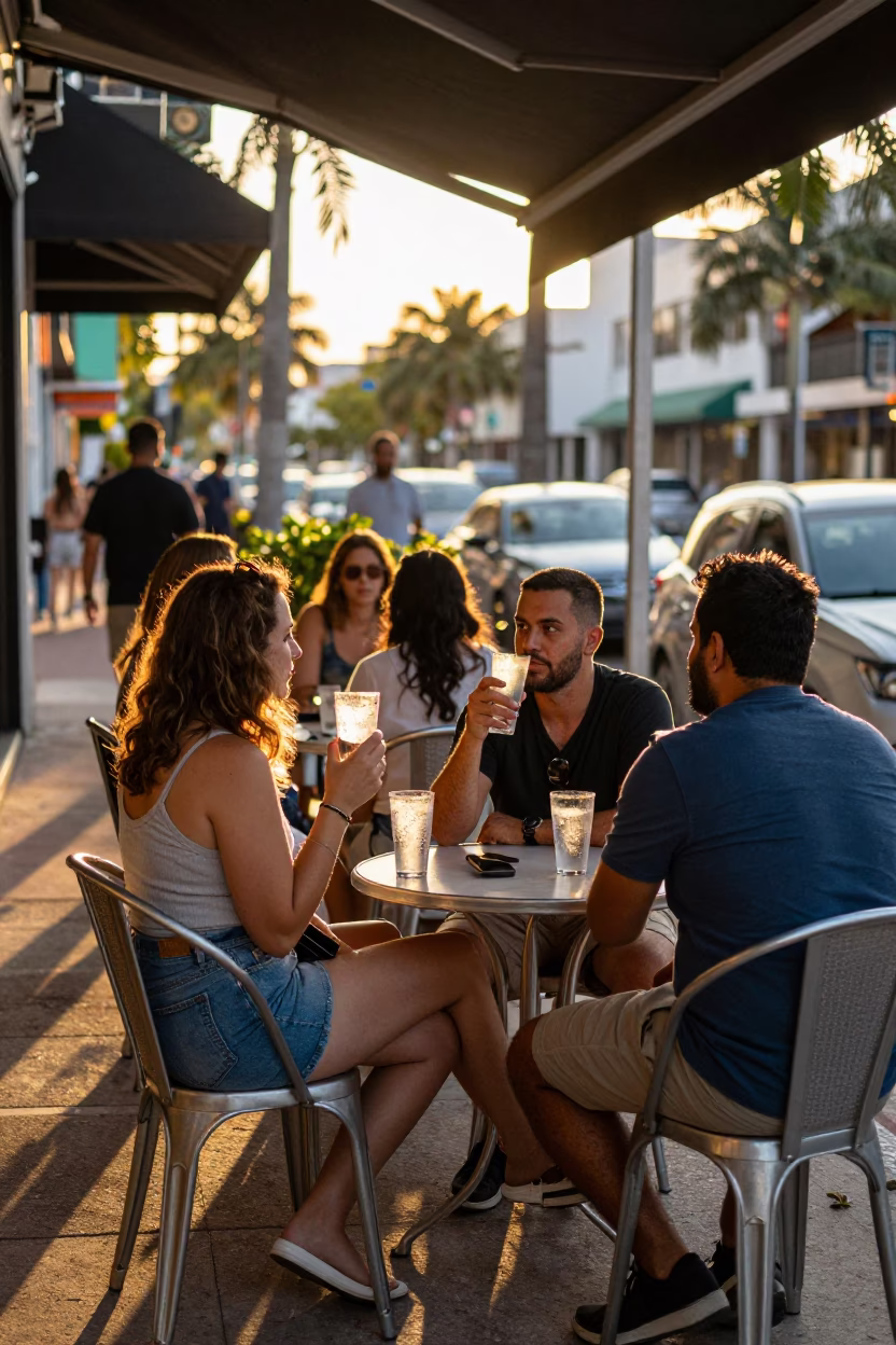 Cafe Terrace at Honeyed Evening Light in Miami in in Miami, Florida, United States