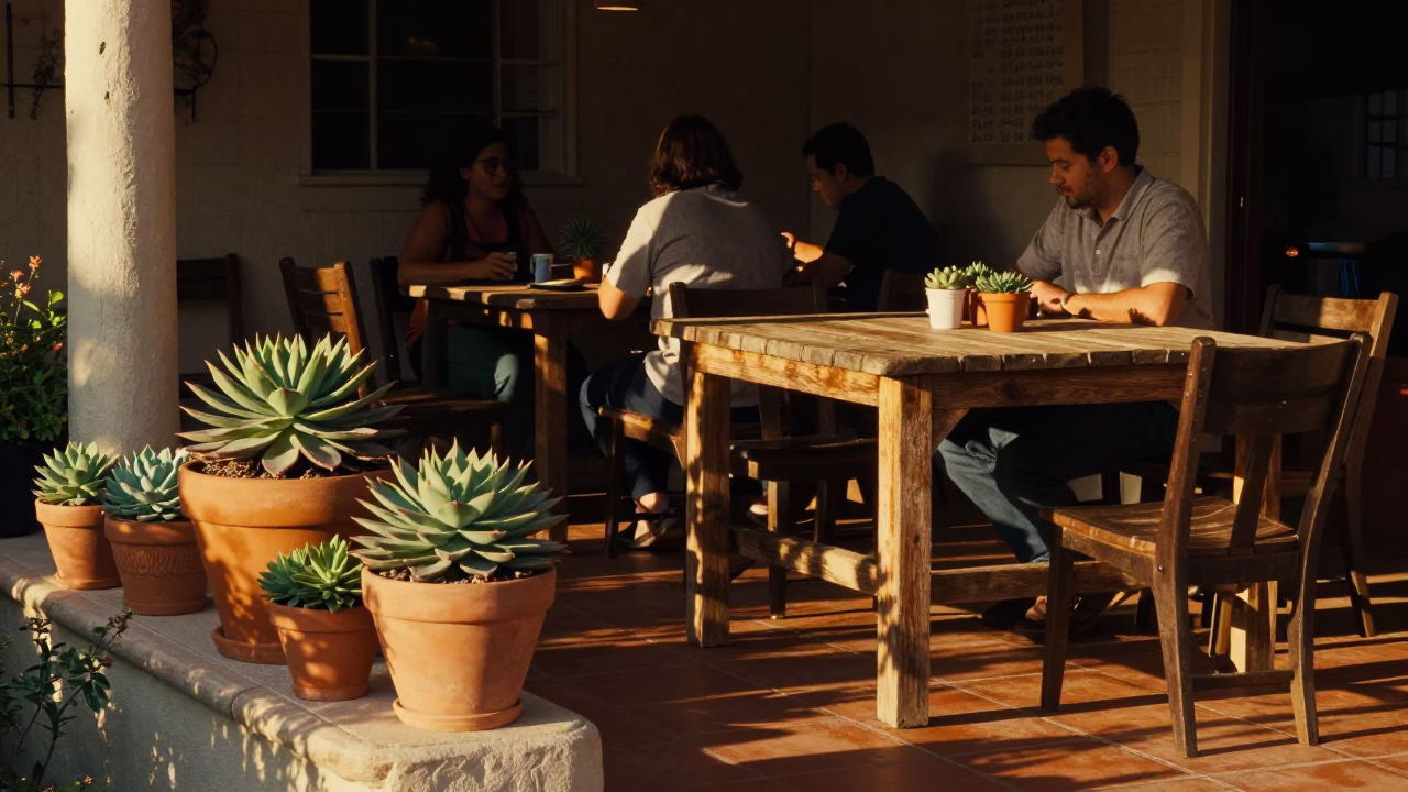 Cafe Terrace at Honeyed Evening Light in San Diego in in San Diego, California, United States