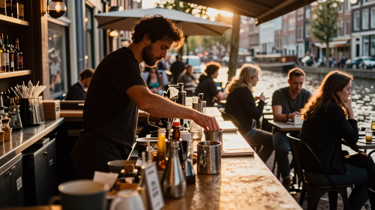 Cafe Terrace in Amsterdam in in Amsterdam, Netherlands