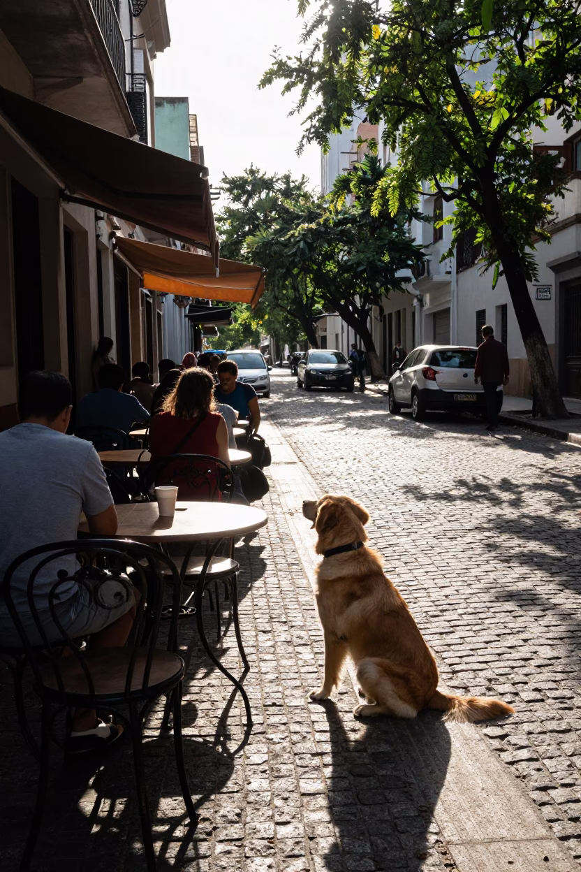 Cafe Terrace in Buenos Aires at As First Light Reaches The Scene in in Buenos Aires, Argentina