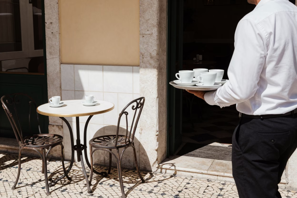 Cafe Terrace in Lisbon at Midday Light in in Lisbon, Portugal
