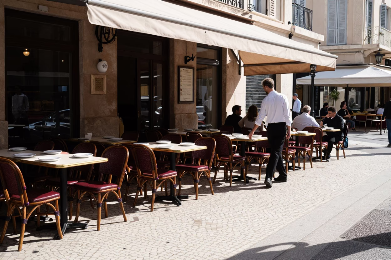 Cafe Terrace in Marseille at The Early Afternoon Light in in Marseille, France