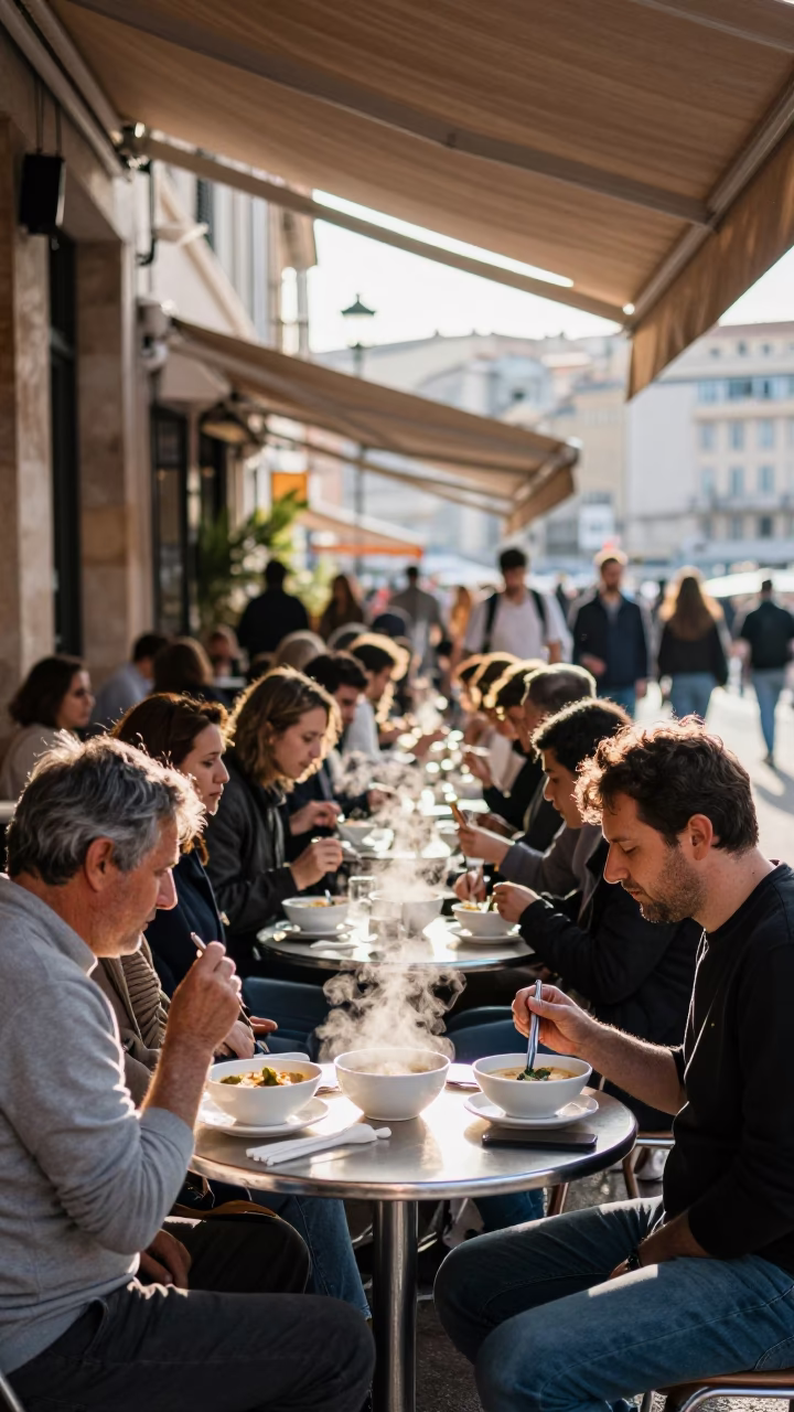 Cafe Terrace in Marseille at The Late Morning Light in in Marseille, France