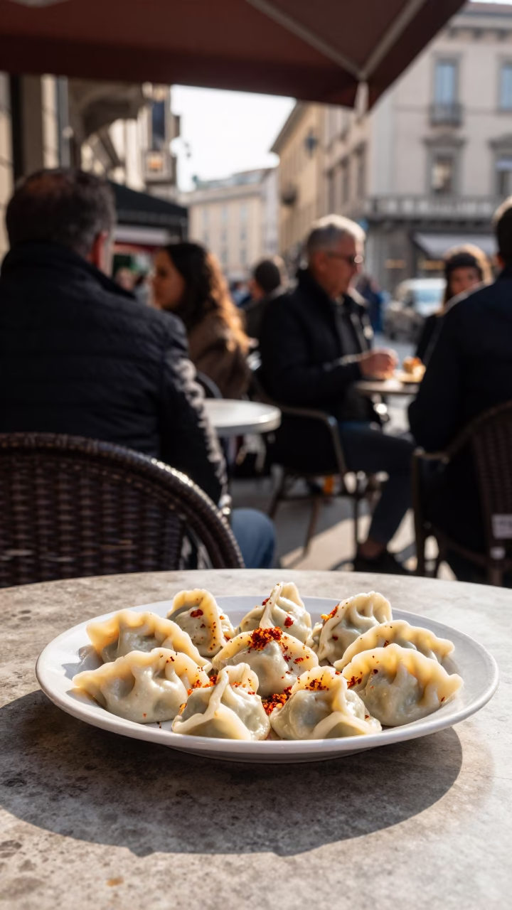 Cafe Terrace in Milan at Clear Late-afternoon Light in in Milan, Italy