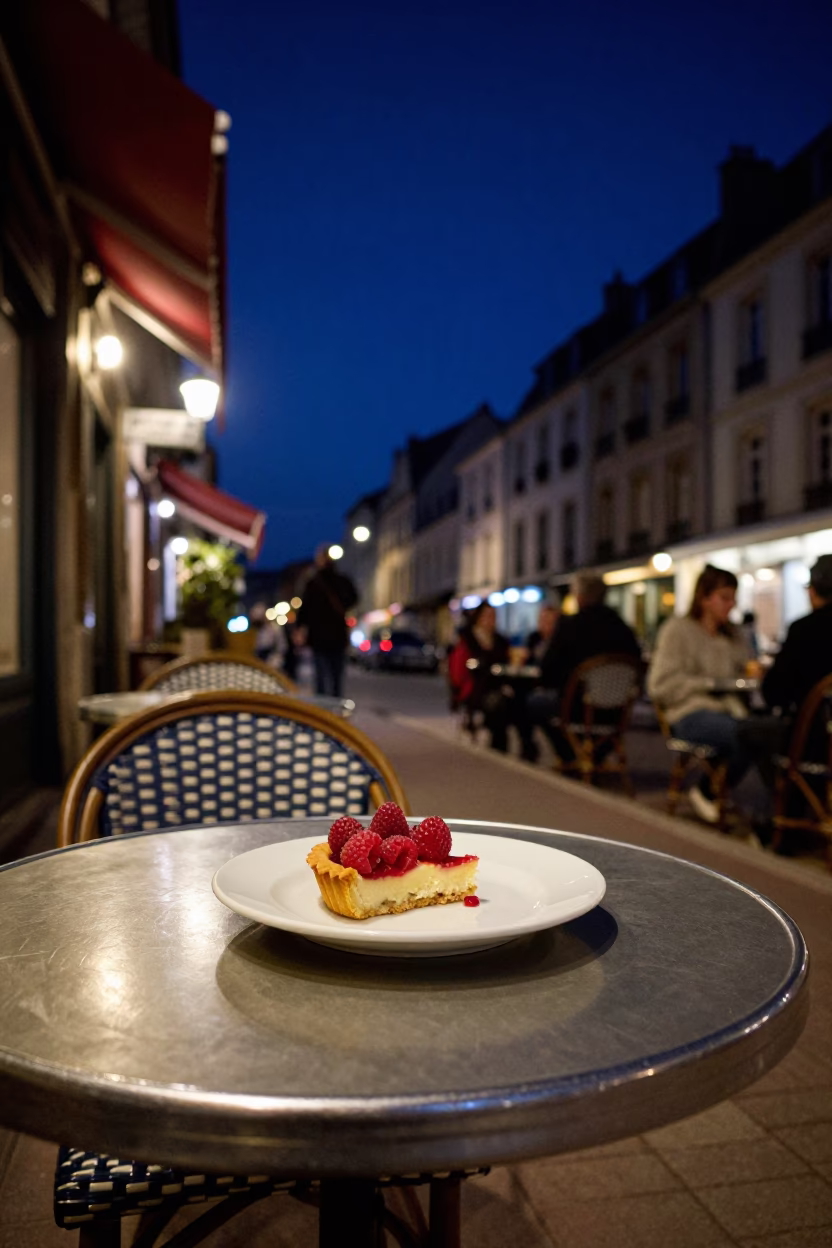 Cafe Terrace in Nice at The Deepest Night Sky Light in in Nice, France