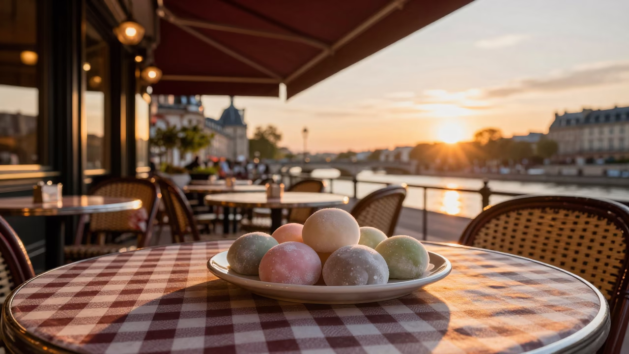 Cafe Terrace in Paris at As The Sun Drops Toward The Horizon in in Paris, France