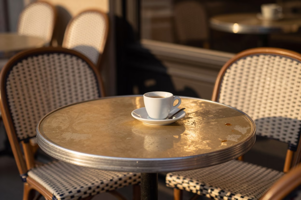 Cafe Terrace in Paris at Honeyed Evening Light in in Paris, France