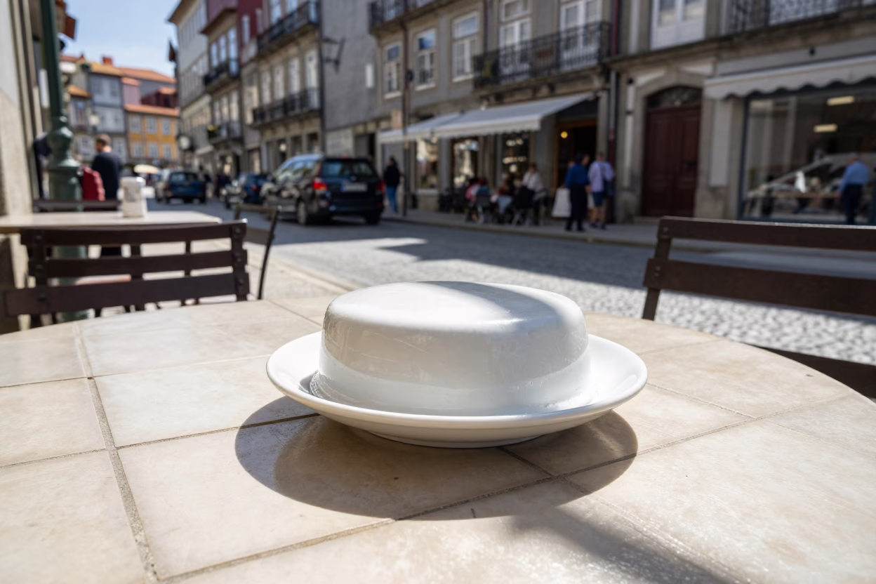 Cafe Terrace in Porto at Bright Midmorning Light in in Porto, Portugal