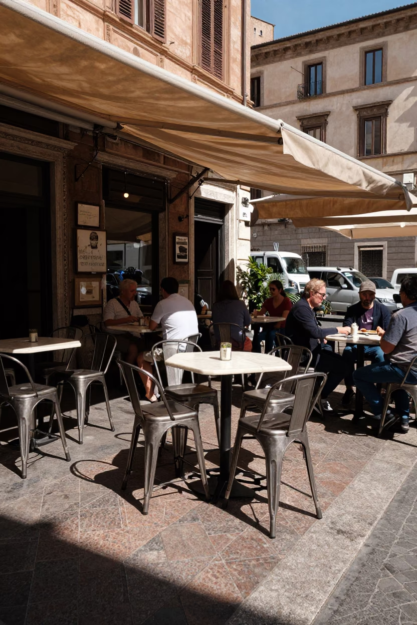 Cafe Terrace in Rome at Midday Light in in Rome, Italy