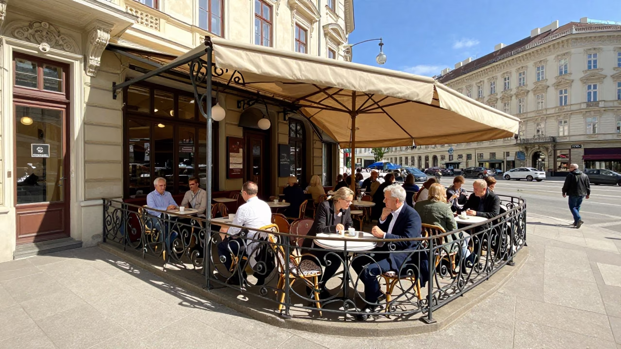 Café Terrace in Vienna at Bright Midmorning Light in in Vienna, Austria