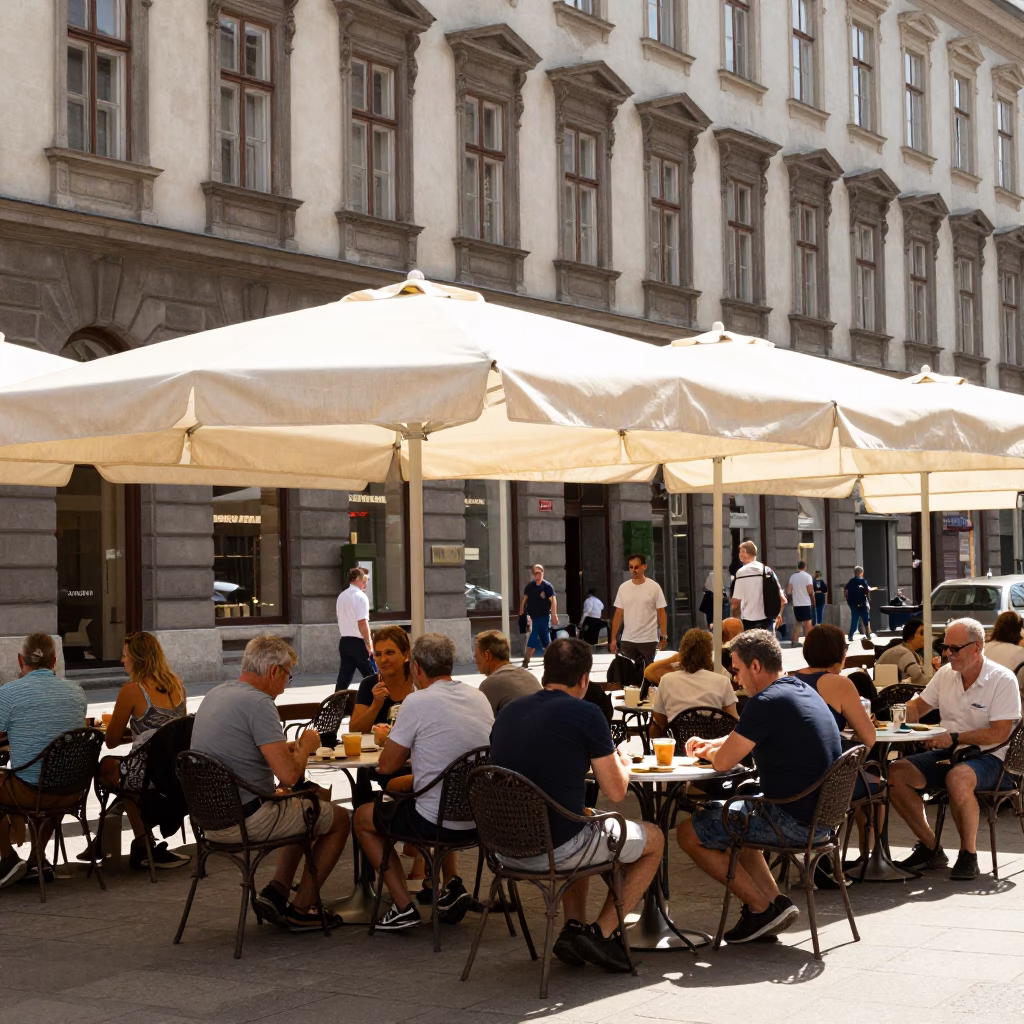 Cafe Terrace in Vienna at The Flat Glare Of Noon Light in in Vienna, Austria