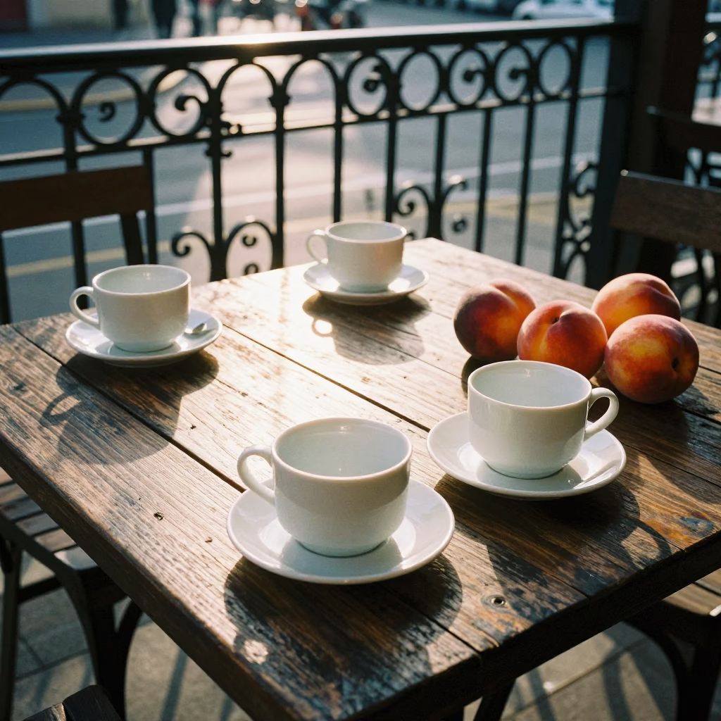 Cafe Terrace just after sunrise in Bilbao in in Bilbao, Spain