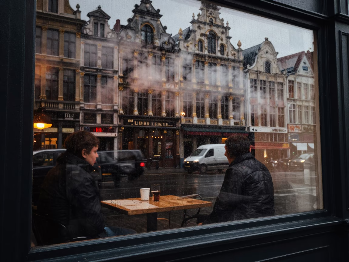 Café Window in Brussels in in Brussels, Belgium