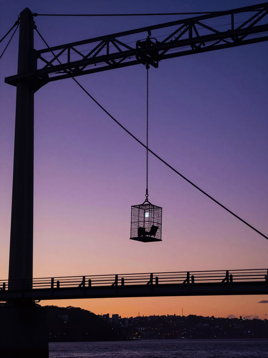 Cage Swinging at Indigo Twilight After Sunset in Wellington in in Wellington, New Zealand