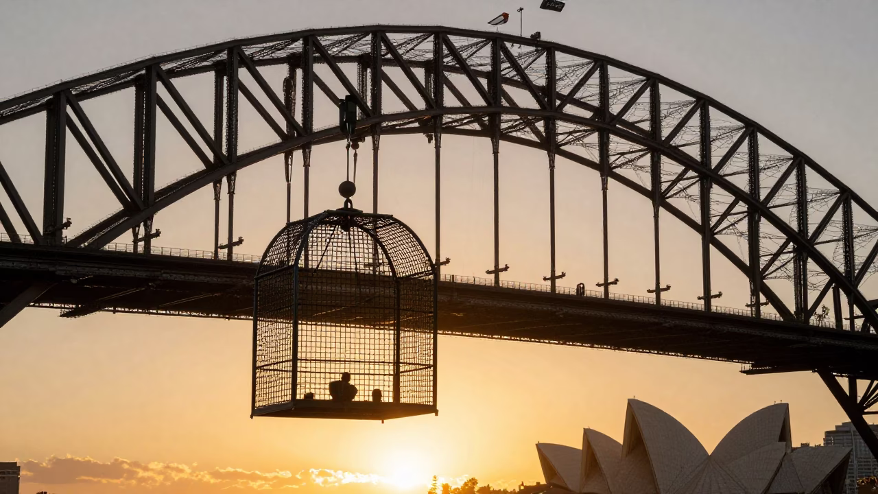Cage Swinging in Sydney at Sunset Light in in Sydney, New South Wales, Australia