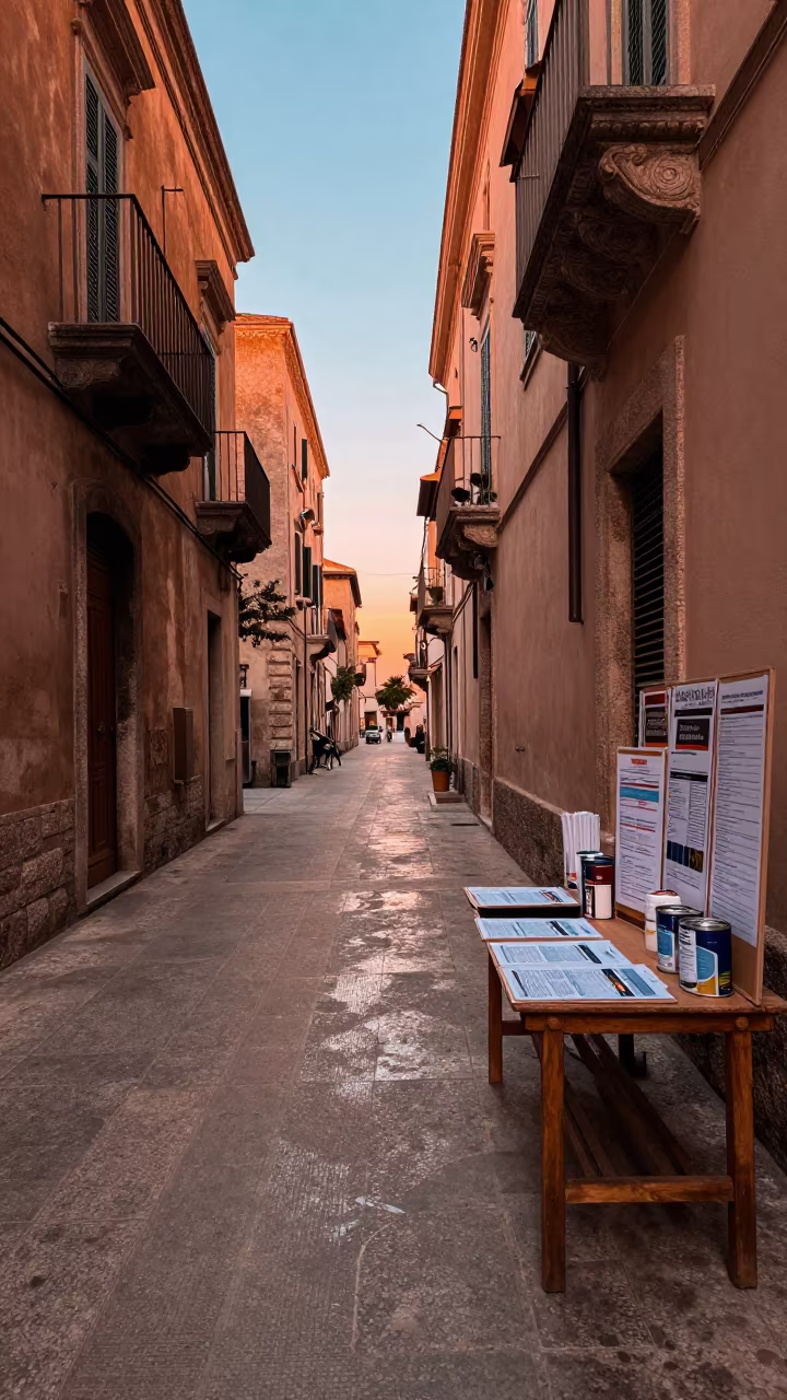 Cagliari Civic Prep Copper Light Basement in in a courthouse corridor in Cagliari