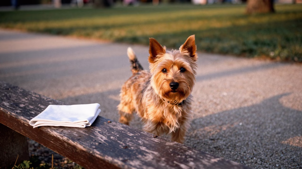 Cairn Terrier on Quiet Park Path in Rouen in along a quiet park path with soft open shade and a clean background in Rouen