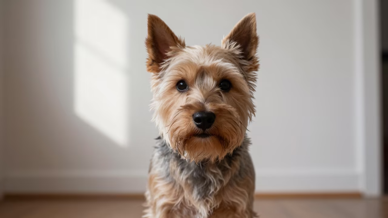 Cairn Terrier Portrait in Soft Studio Light in in a quiet portrait studio with a plain backdrop and eye-level framing near El Rosario de Soapire