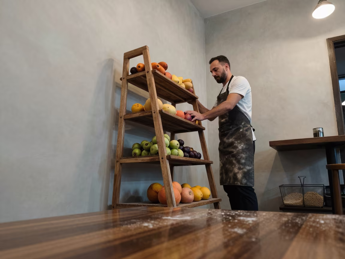 Cairo Baker at Fruit Ladder Morning Light in in a cafe in Cairo
