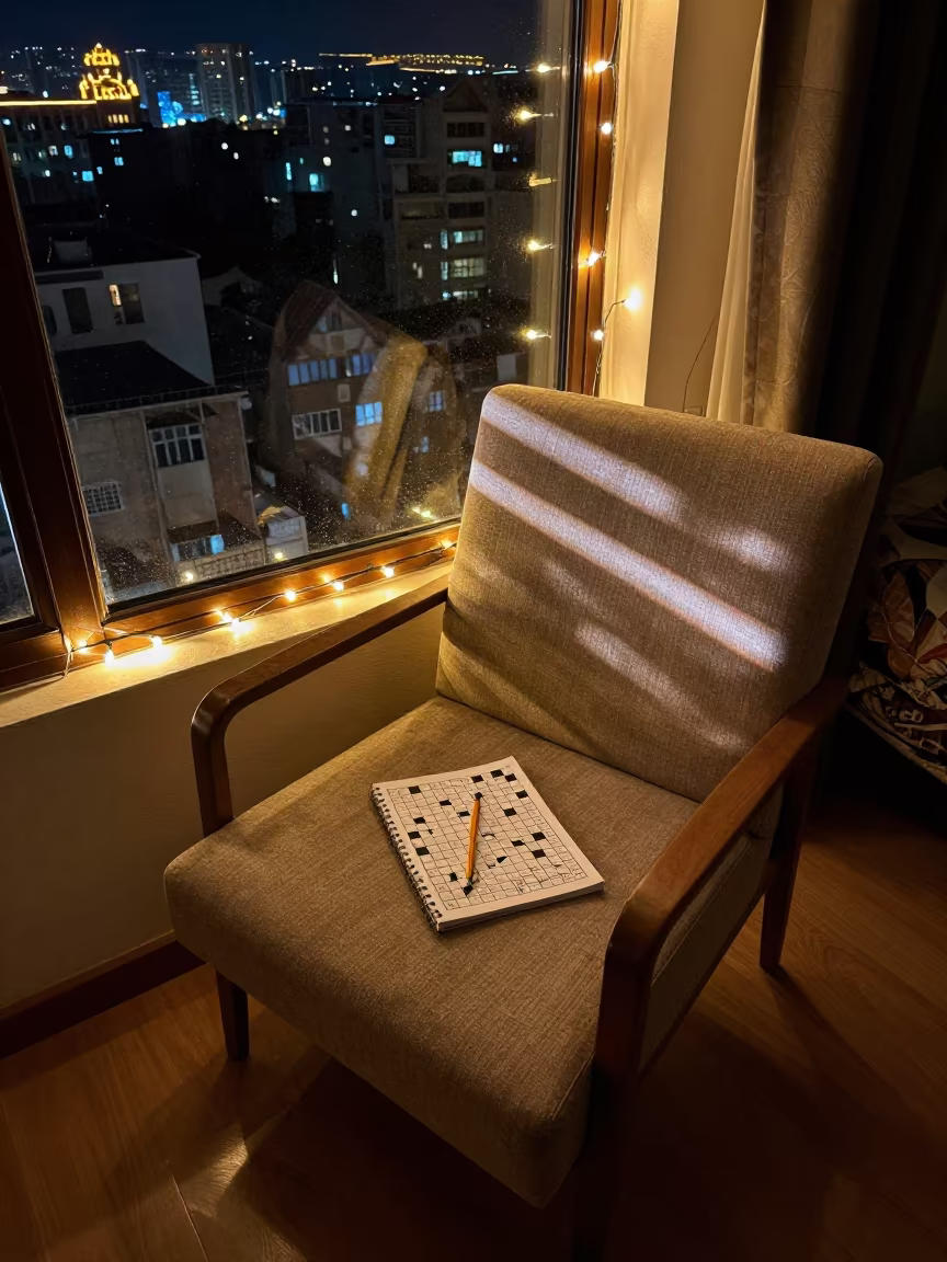 Cairo Bedroom Armchair Crossword Night View in in a candlelit bedroom in Cairo