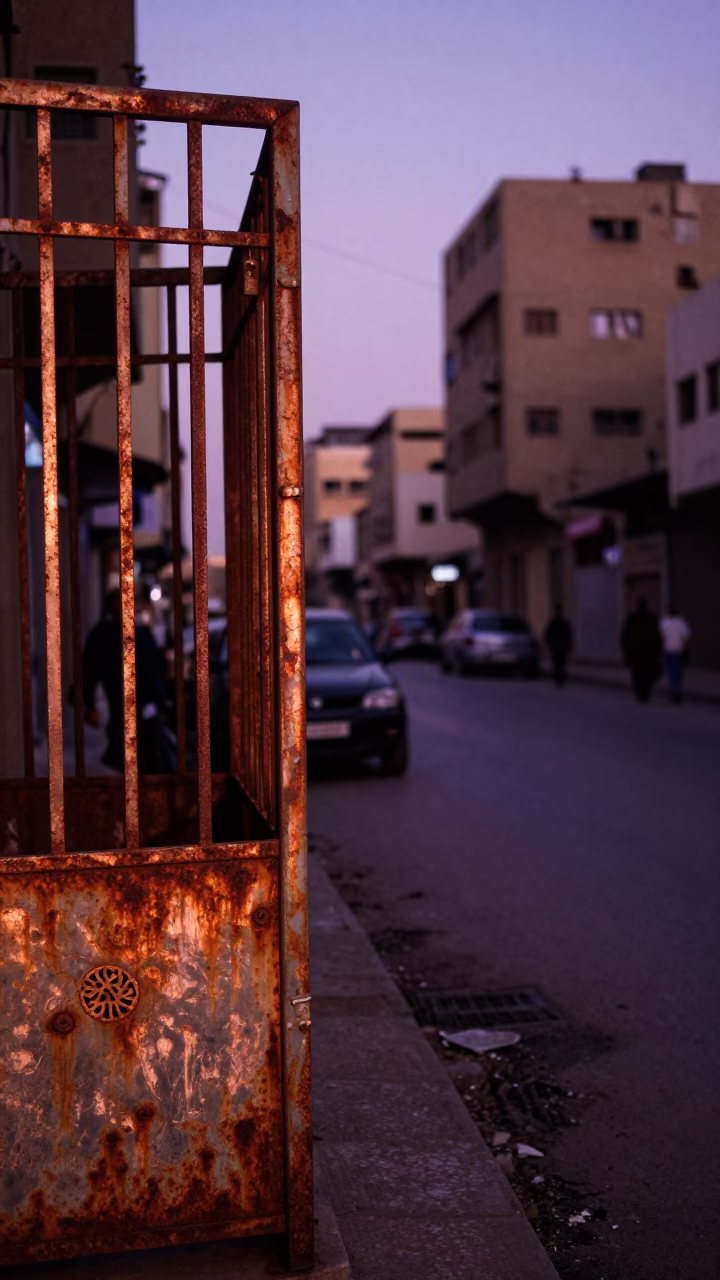 Cairo Dusk Street Scene with Rusting Metal and Violet Sky Overpass Ramp in in Cairo, Egypt