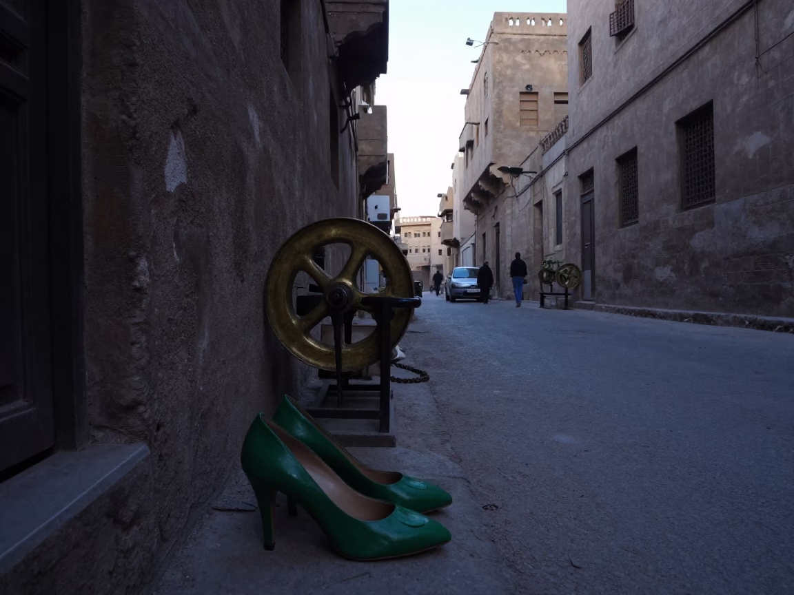 Cairo Egypt Before Sunrise Street Scene with Brass Pulley and Sewage Pumping Station in in Cairo, Egypt