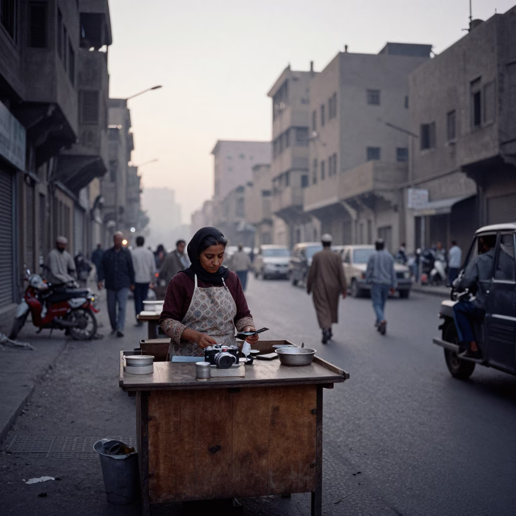 Cairo Egypt Dawn Street Scene with Apron and Kheer Sagar Pistachios in in Cairo, Egypt