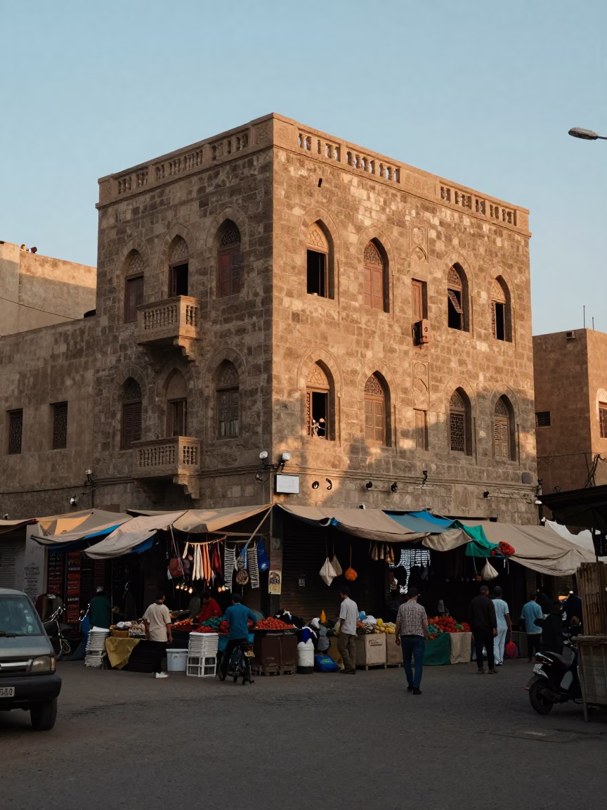 Cairo Egypt Dawn Street Scene with Local Market Activity and Traditional Architecture in in Cairo, Egypt