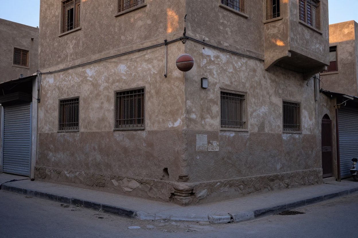 Cairo Egypt Dawn Street Scene with Vintage Leather Basketball and Local Interaction in in Cairo, Egypt