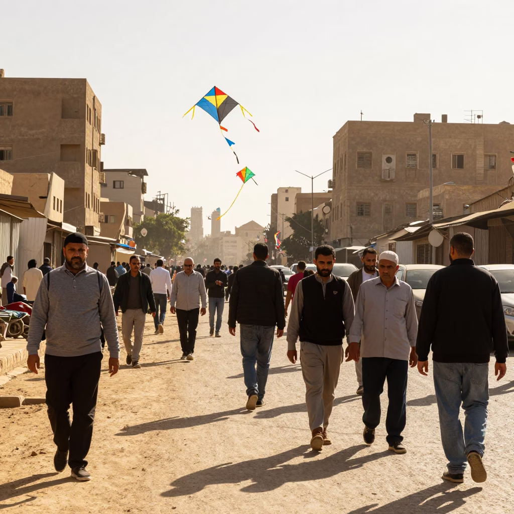 Cairo Egypt Early Afternoon Street Scene with Kite Festival in Background in in Cairo, Egypt