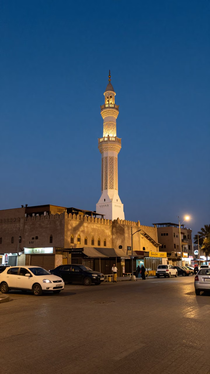 Cairo Egypt Early Evening Street Scene with Minarets and Urban Life in in Cairo, Egypt