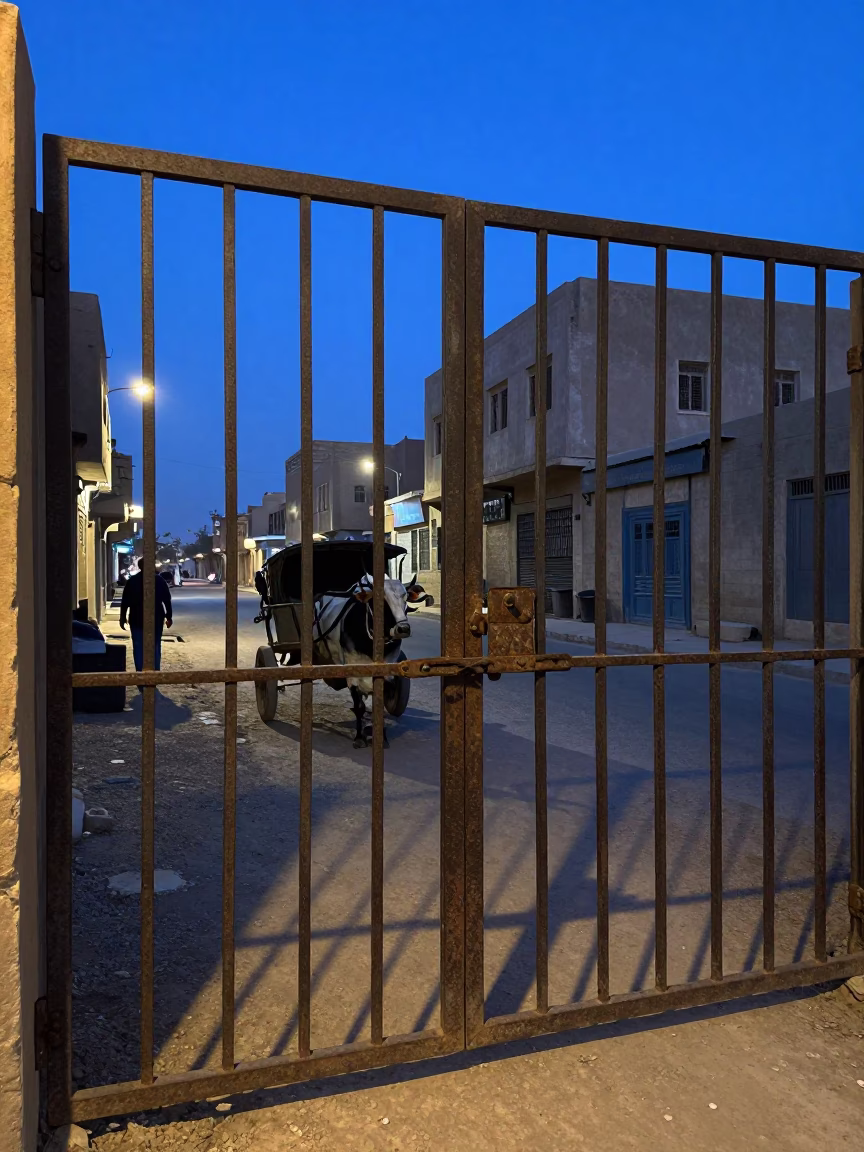Cairo Egypt Evening Street Scene with Ox Cart and Latch Detail in in Cairo, Egypt