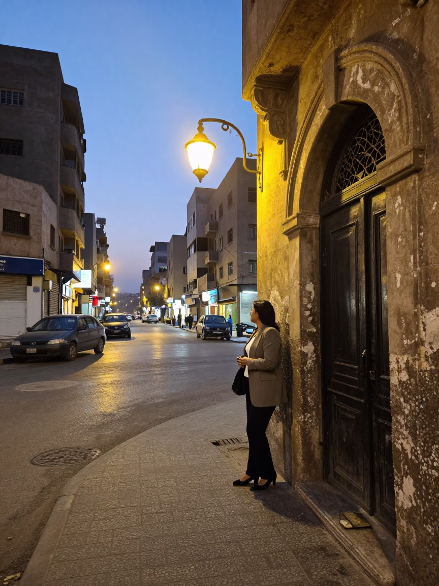Cairo Egypt Evening Street Scene with Padlock and Urban Reflections in in Cairo, Egypt