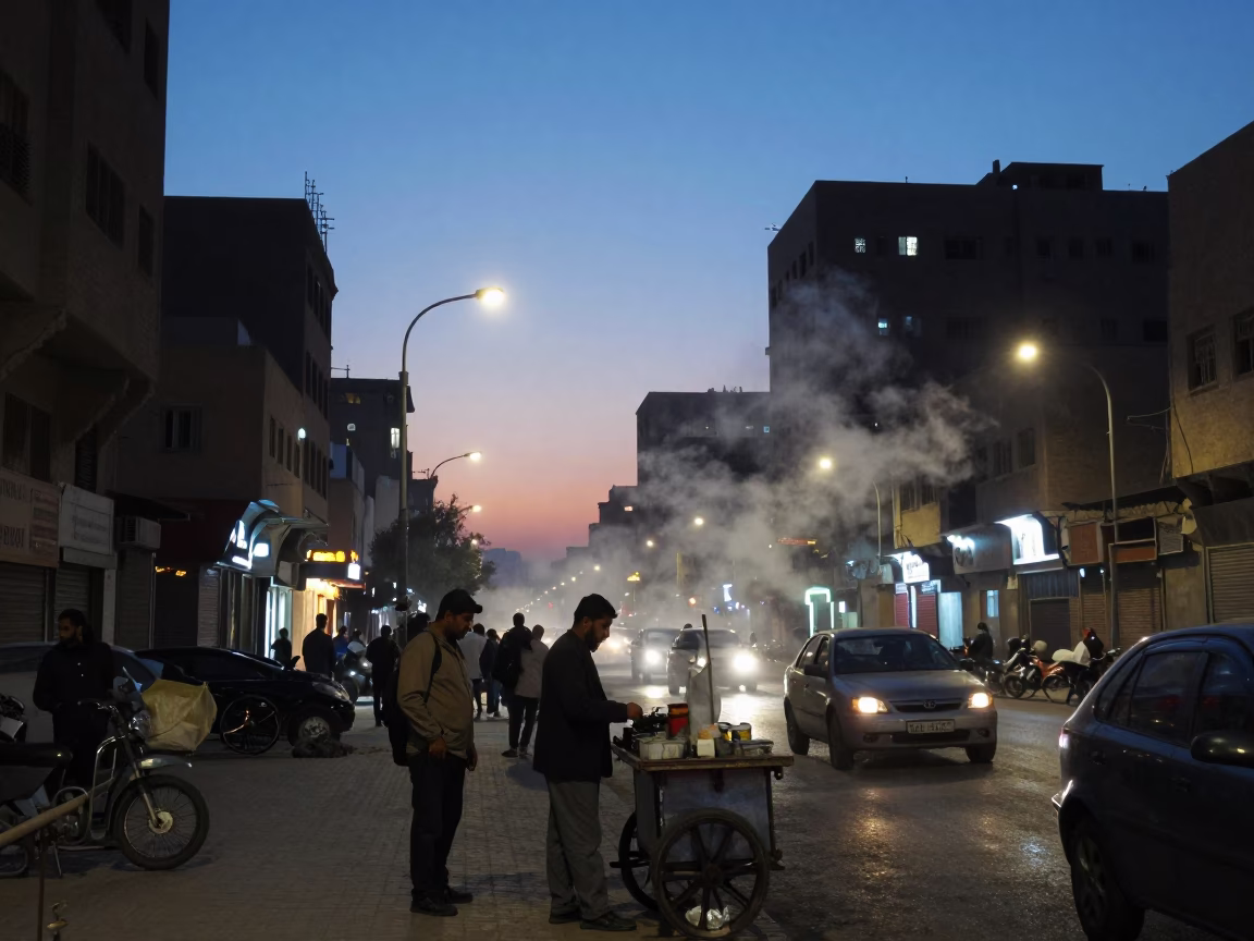 Cairo Egypt evening street scene with steam haze and urban details in in Cairo, Egypt