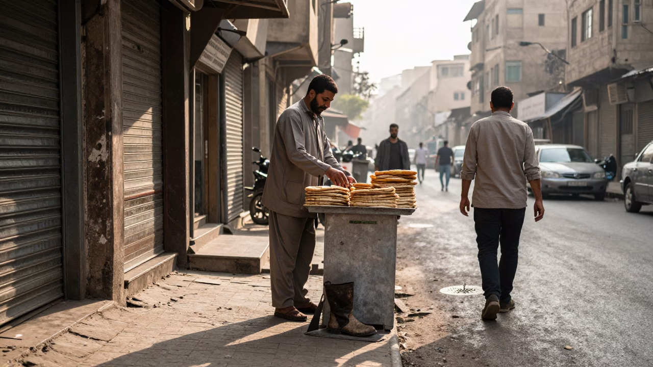 Cairo Egypt First Light Street Scene with Boot Scraper and Local Life in in Cairo, Egypt