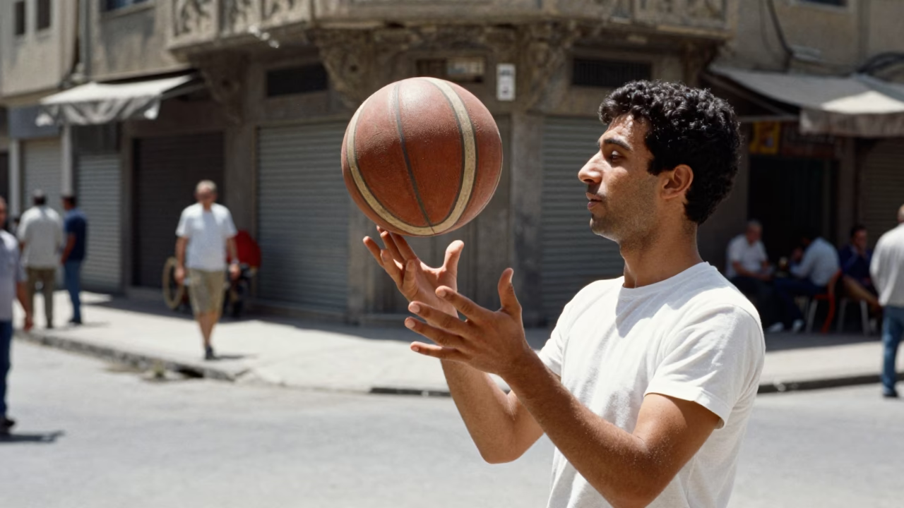 Cairo Egypt Midday Street Scene with Leather Basketball and Tea Tin in in Cairo, Egypt