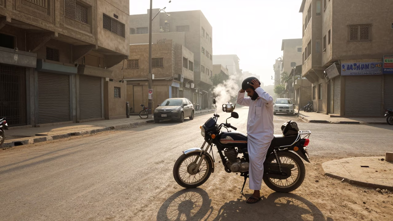 Cairo Egypt Morning Street Scene with Motorcycle and Urban Architecture in in Cairo, Egypt