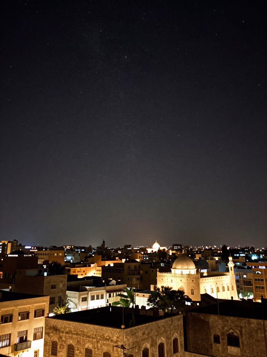 Cairo Egypt Night Sky Panorama Over Historic Architecture and Urban Streetscape in in Cairo, Egypt