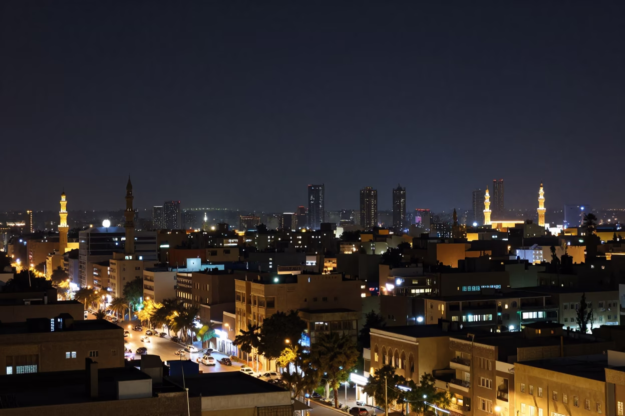 Cairo Egypt Night Skyline Horizon View with Street Activity and Urban Lighting in in Cairo, Egypt
