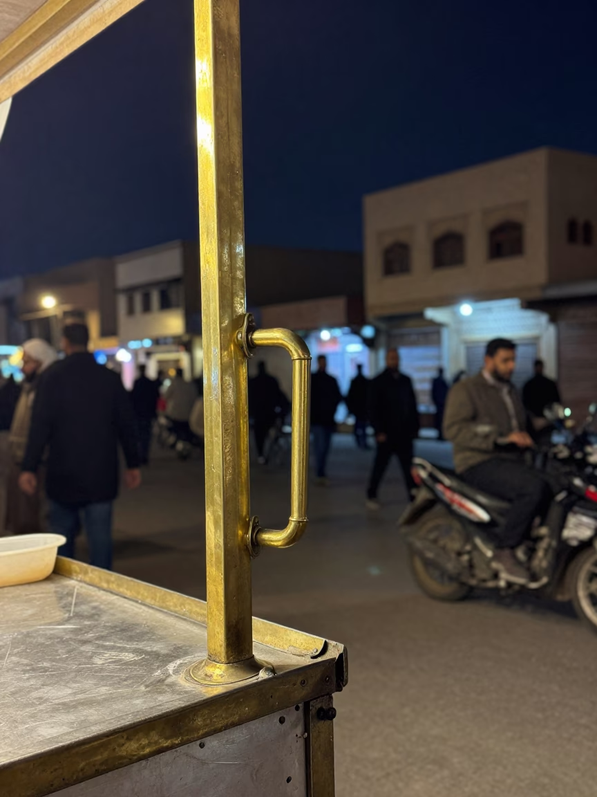 Cairo Egypt Night Street Scene with Brass Handle and Vintage Microscope in in Cairo, Egypt