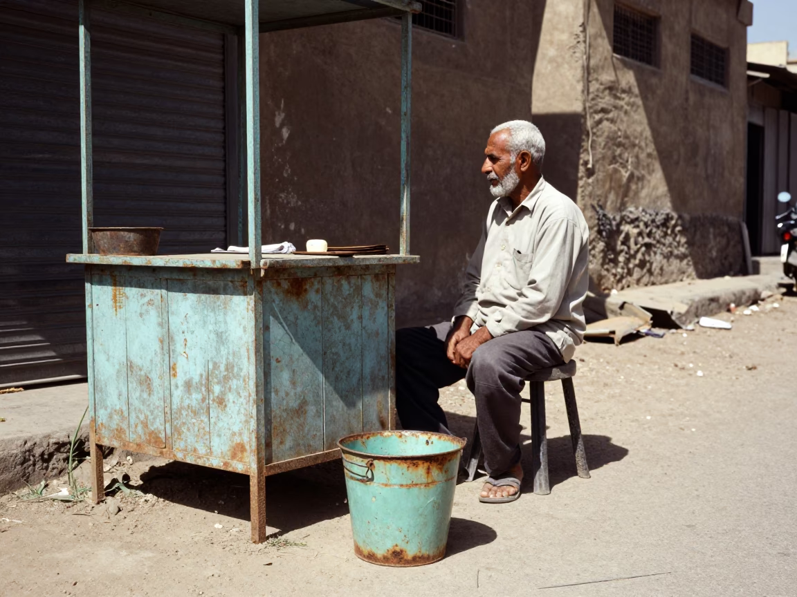 Cairo Egypt Noon Street Scene with Rusty Bucket and Mint Leaves in in Cairo, Egypt