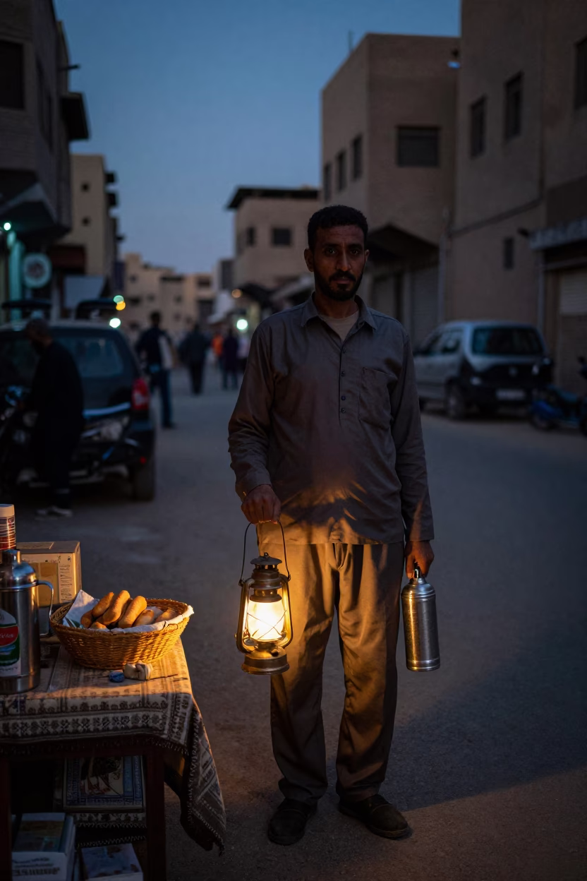 Cairo Egypt Predawn Street Scene with Thermos and Bread Basket in in Cairo, Egypt