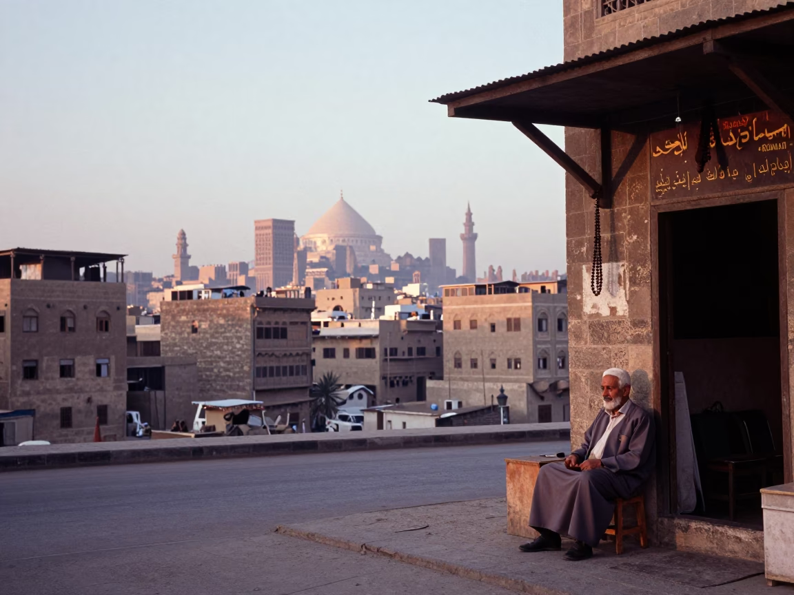 Cairo Egypt street scene at dawn with prayer beads and morning light in in Cairo, Egypt