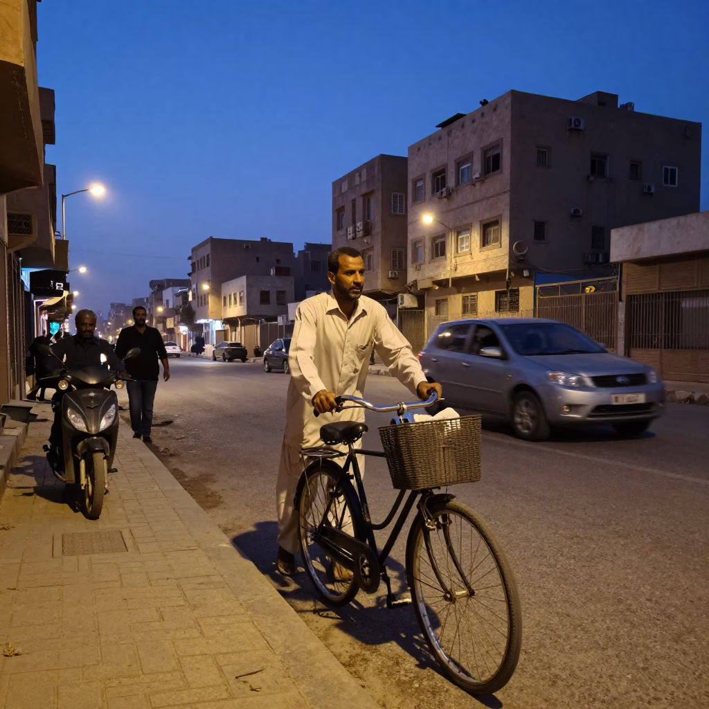 Cairo Egypt street scene at nautical dawn with bicycle basket and local morning activity in in Cairo, Egypt