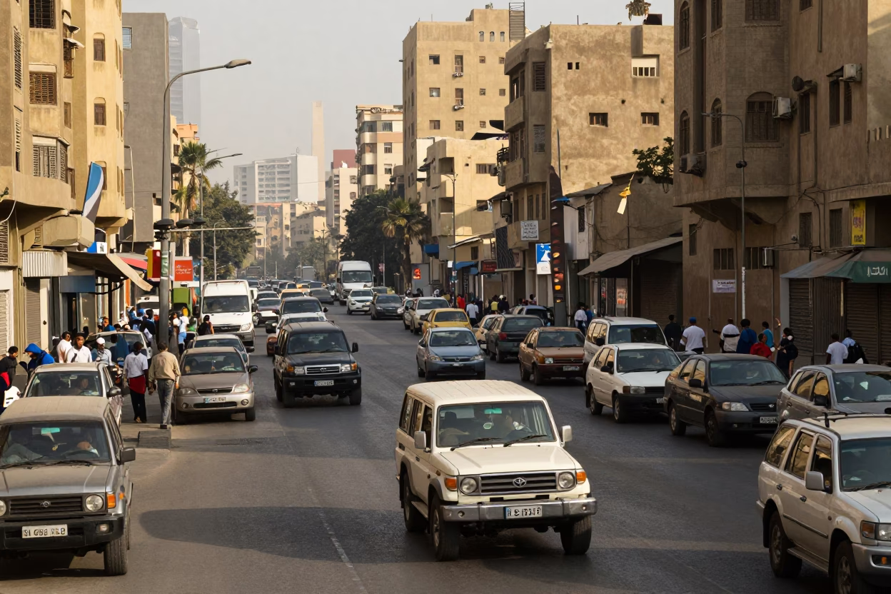 Cairo Egypt Street Scene Early Afternoon Traffic and Architecture in in Cairo, Egypt