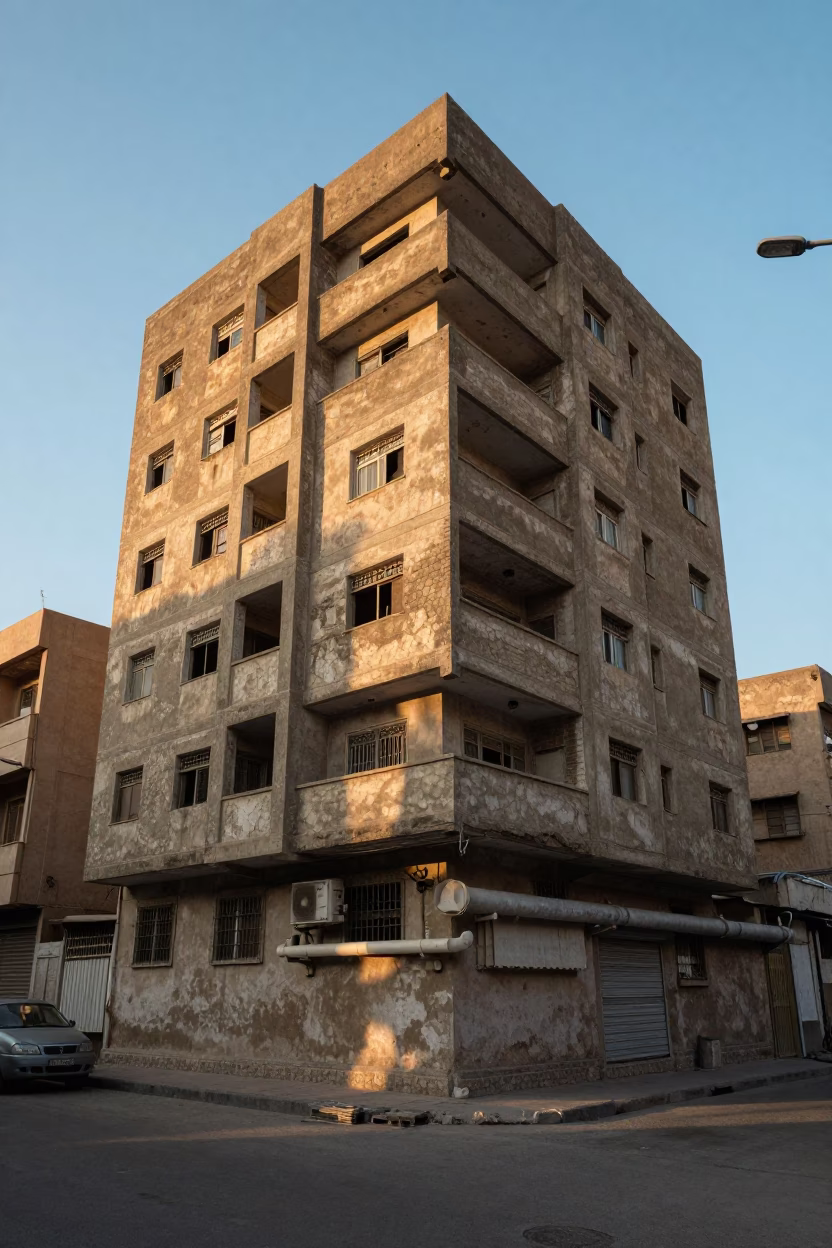 Cairo Egypt Street Scene First Light District Heating Pipe Concrete Apartment Blocks in in Cairo, Egypt